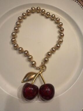 Gold Beaded Cherry Pendant Necklace - Unbranded NWOT